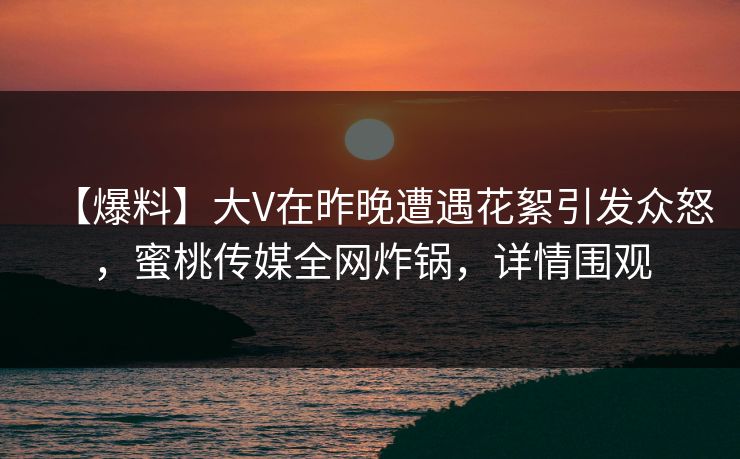 【爆料】大V在昨晚遭遇花絮引发众怒，蜜桃传媒全网炸锅，详情围观