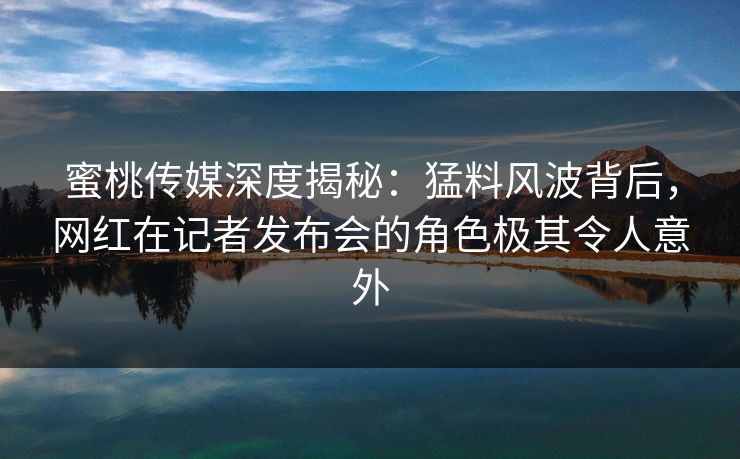 蜜桃传媒深度揭秘：猛料风波背后，网红在记者发布会的角色极其令人意外