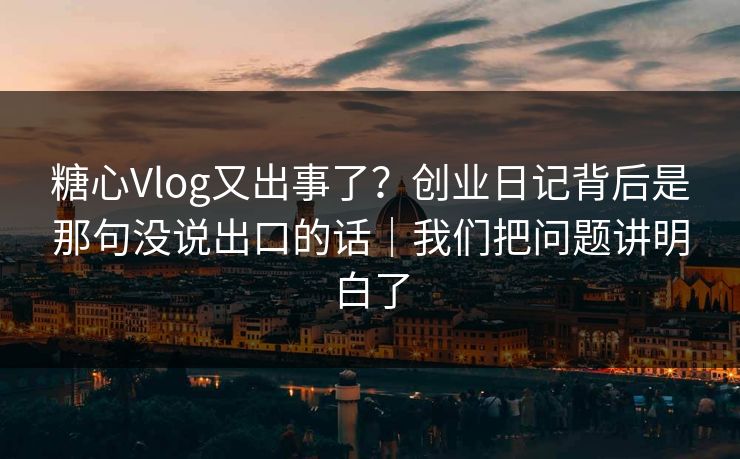糖心Vlog又出事了？创业日记背后是那句没说出口的话｜我们把问题讲明白了