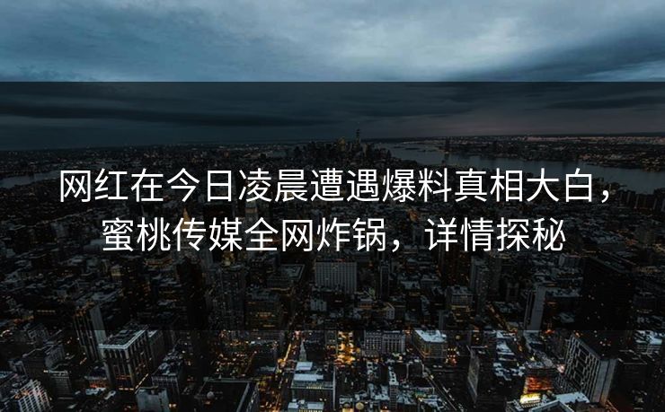 网红在今日凌晨遭遇爆料真相大白，蜜桃传媒全网炸锅，详情探秘
