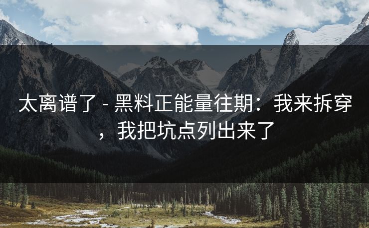 太离谱了 - 黑料正能量往期：我来拆穿，我把坑点列出来了